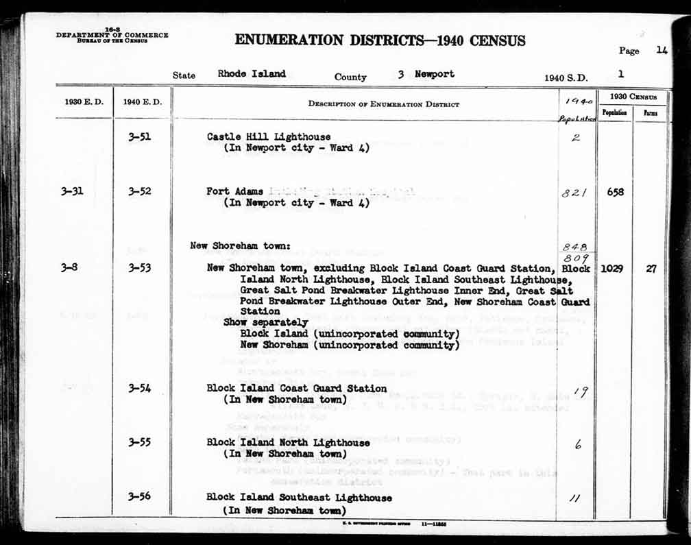 1940 Castle Hill Lighthouse Census